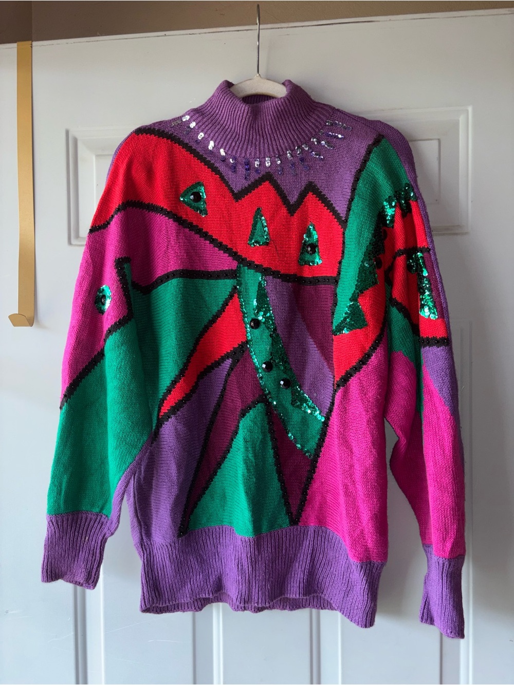 Anytime Glitz vintage 80’s colorblock sequins sweater size M
